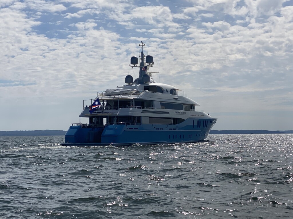 (PHOTO: Billionaire real estate tycoon Larry Silverstein’s $40 million, 175-foot super yacht Silver Shalis was seen on Sunday afternoon, September 17, 2023 cruising from Greenwich through Rye waters towards the Western Long Island Sound.)