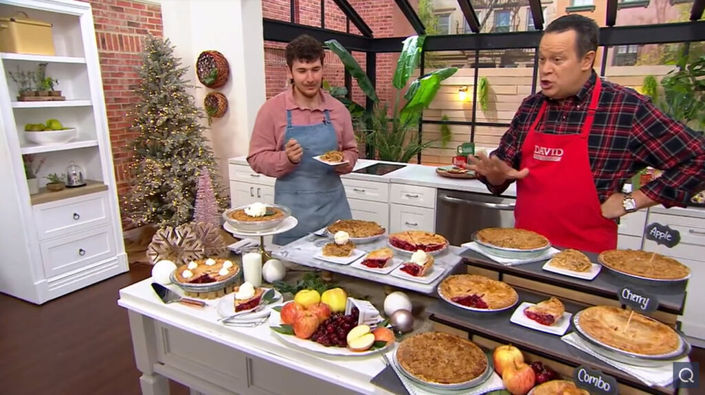 (PHOTO: Zachary Bonder selling Noble Pies on QVC. In 2020 Noble sold 50,000 pies on QVC.)