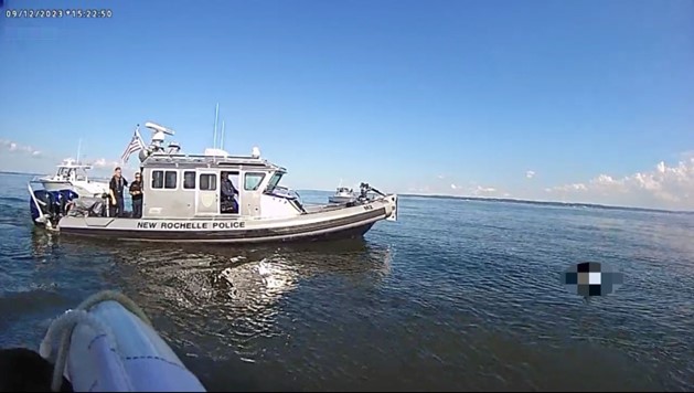 (PHOTO: Rye PD rescued a 33-year old male undergoing a psychiatric emergency from Long Island Sound waters on Tuesday, September 12, 2023. New Rochelle PD was one of the other agencies on scene.)