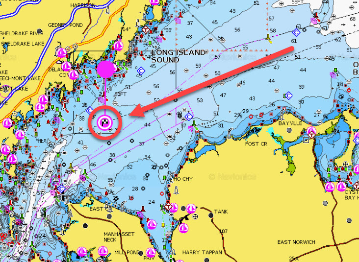 (PHOTO: Map shows the approximate location of the Tuesday's Rye PD rescue - two miles south of Milton Harbor.)