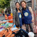 (PHOTO: Children’s Philanthropy of Rye volunteers Sasha Blackwell and Christine Groves at the annual Halloween window paints event on October 22, 2023. Groves has served as co-president for 6 years and was the recipient of the 2022 Rye Human Rights Award.)