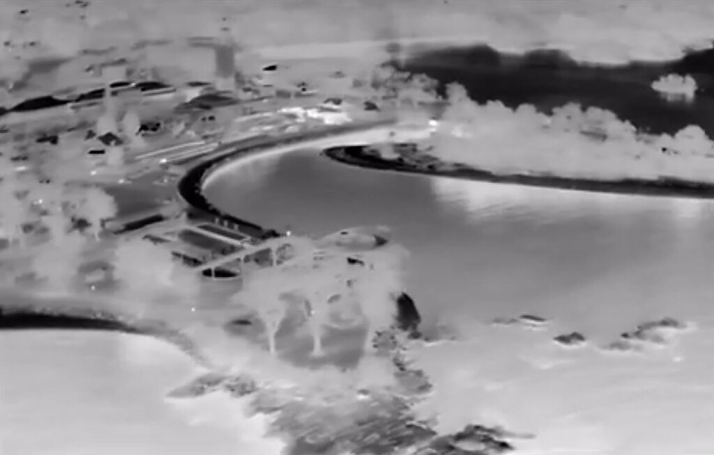 (PHOTO: On Tuesday, October 25, 2023, the Rye PD and used a drone and thermal imaging to search for a reported lost kayaker in the area of Transport Rock off Edith Read Sanctuary and Playland. This image shows part of Playland Park and the inset leading to Playland Lake as it appeared on the PD's thermal imaging camera.)