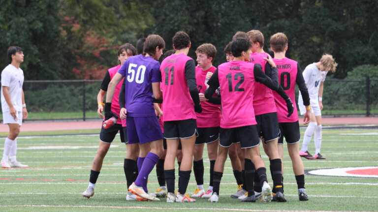 (PHOTO: The Rye Boys Varsity Soccer on Wednesday during the match with Pelham. Credit: Alvar Lee.)