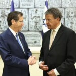 (PHOTO: Westchester County Executive and Rye guy George Latimer (right) with Israel President Isaac Herzog during the Westchester Jewish Council mission trip this week.)