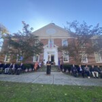 (PHOTO: County Executive George Latimer delivers remarks during the Veterans Day ceremony on the Rye Village Green November 11, 2023.)