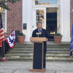 (PHOTO: County Executive George Latimer delivers remarks during the Veterans Day ceremony on the Rye Village Green November 11, 2023.)