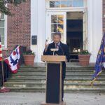 (PHOTO: County Executive George Latimer delivers remarks during the Veterans Day ceremony on the Rye Village Green November 11, 2023.)