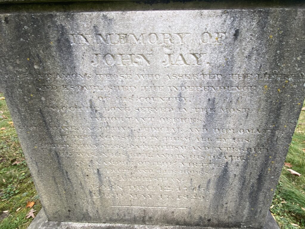 (PHOTO: The grave of Founding Father John Jay in the Jay Cemetery in Rye. The cemetery is located inside the Marshlands Conservancy.)
