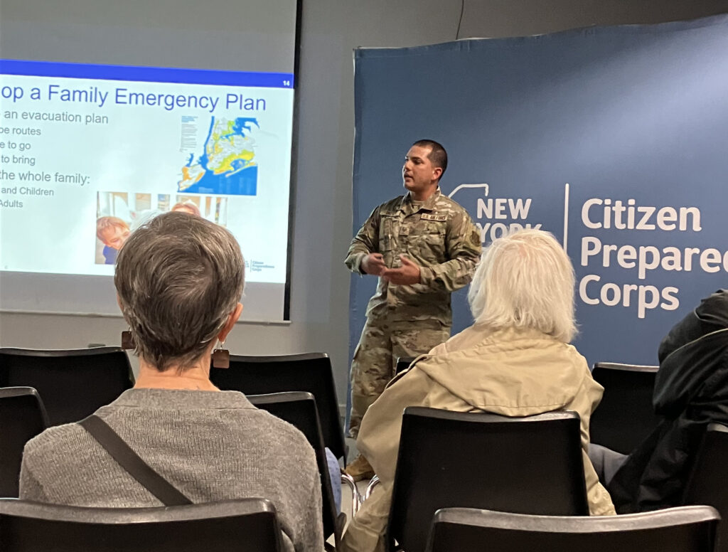 (PHOTO: New York Air National Guard members presented a training session for the community on Disaster Preparedness. The session was planned by the Port Chester-Rye branch of the NAACP's Environmental & Climate Justice Committee.)