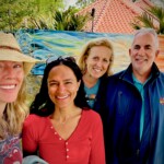 (PHOTO: Page with Rye Poetry Path Founder Amy Vijayanagar, Friends of Rye Town Park board member Jamie Jensen, Park Director Russ Gold, after installing Ultimo Brindis on the Rye Poetry Path.)