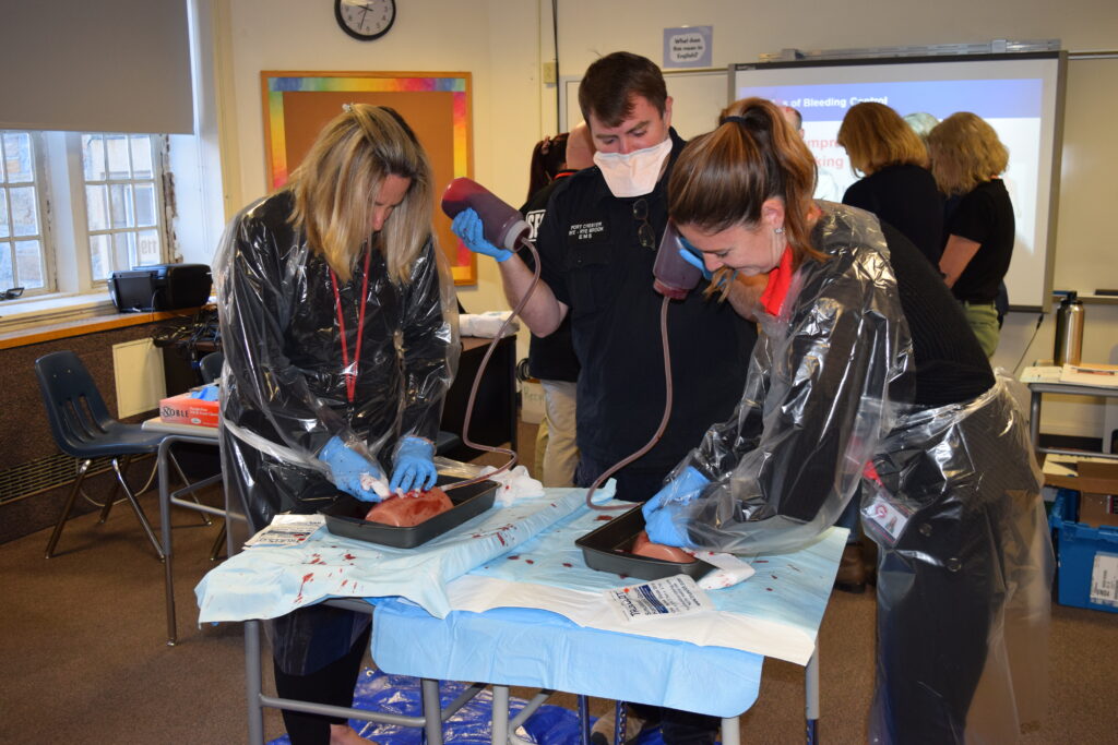 (PHOTO: Stop the bleed training by Port Chester-Rye-Rye Brook EMS.)