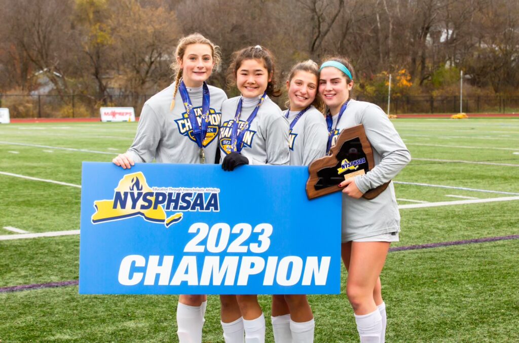 (PHOTO: The 2023 Rye Girls Varsity Soccer MVPs are Isabelle Harvey, Mali White, Sage Ruttenberg and Maddy Walsh. Credit: Aileen Brown.)