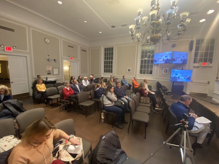 (PHOTO: Residents filled City Council chambers on Wednesday, November 29, 2023 during a public hearing on the proposal to place artificial turf on Rye Recreation's Nursery Field on Milton Road.)