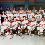 (PHOTO: Rye Boys Varsity Hockey team photo 1990. Peter Thomas is in the middle row 3rd from left.)