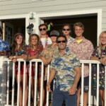 (Rye Lifer Peter Thomas at his summer job as Waterfront Director of Coveleigh Club with his lifeguarding staff (left to right): Bryan Thomas, Cate May, Sam Mecane, Peter Burke, Michael Vincent, Nico Eckstein, Bryan Laverty.)