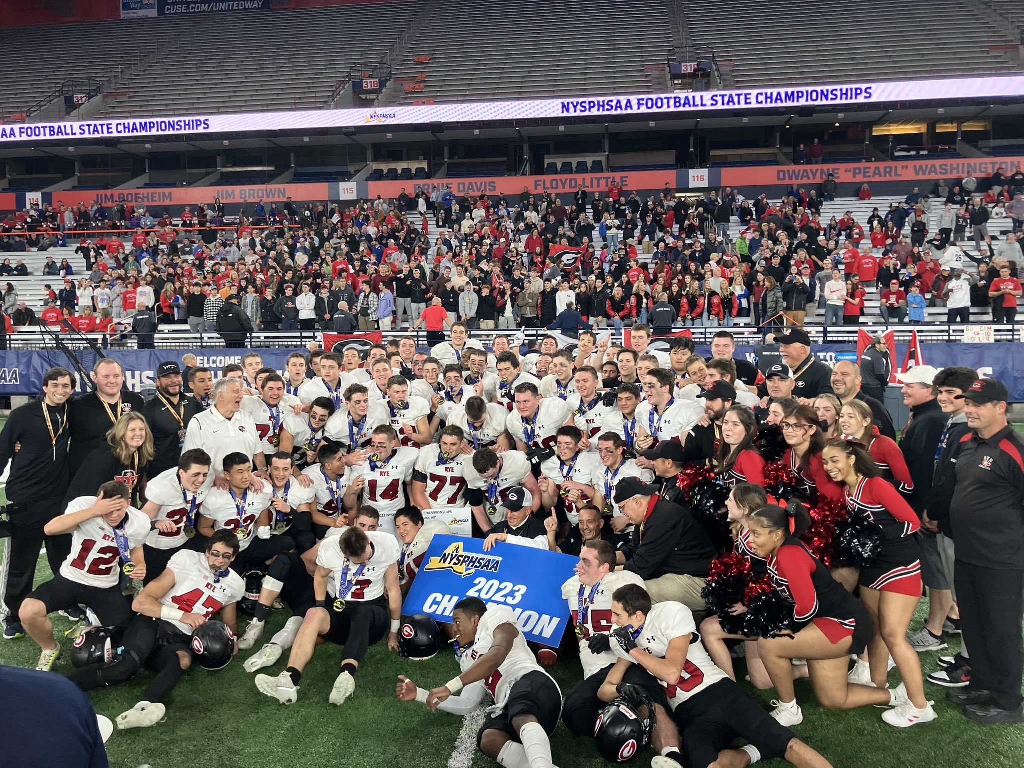 (PHOTO: The Rye Boys Varsity Football team won the NYSPHSAA Class B championship versus Maine-Endwell 28 - 7 on Sunday, December 3, 2023.)