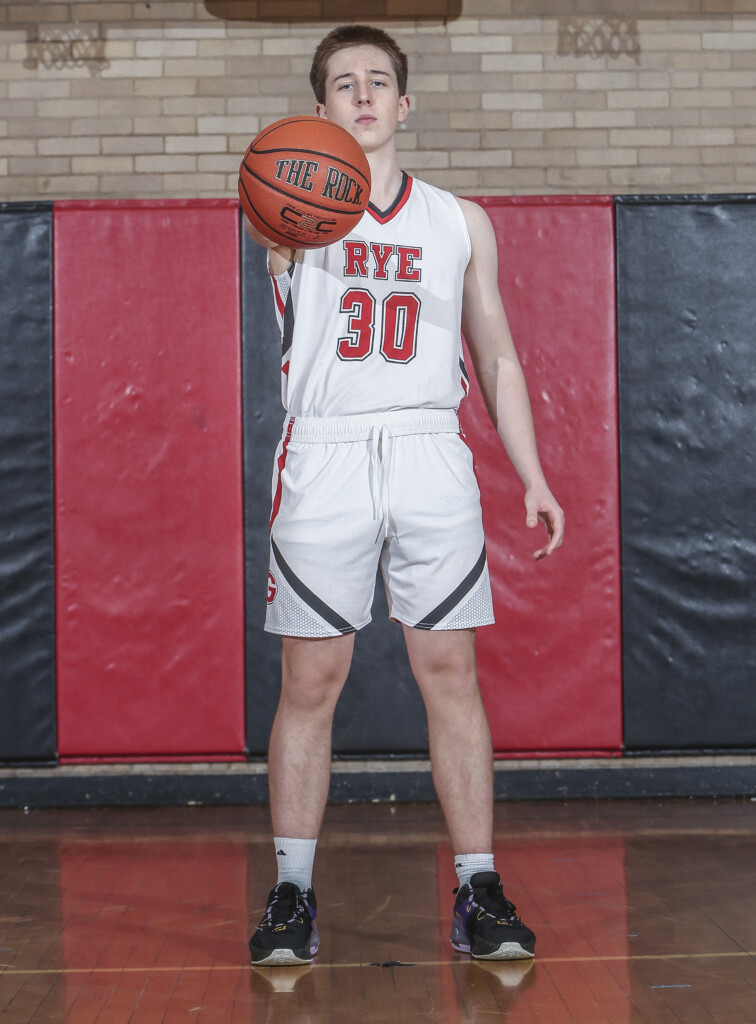 (PHOTO: Rye Boys Varsity Basketball team member, Number 0 Quinn Monaghan.)