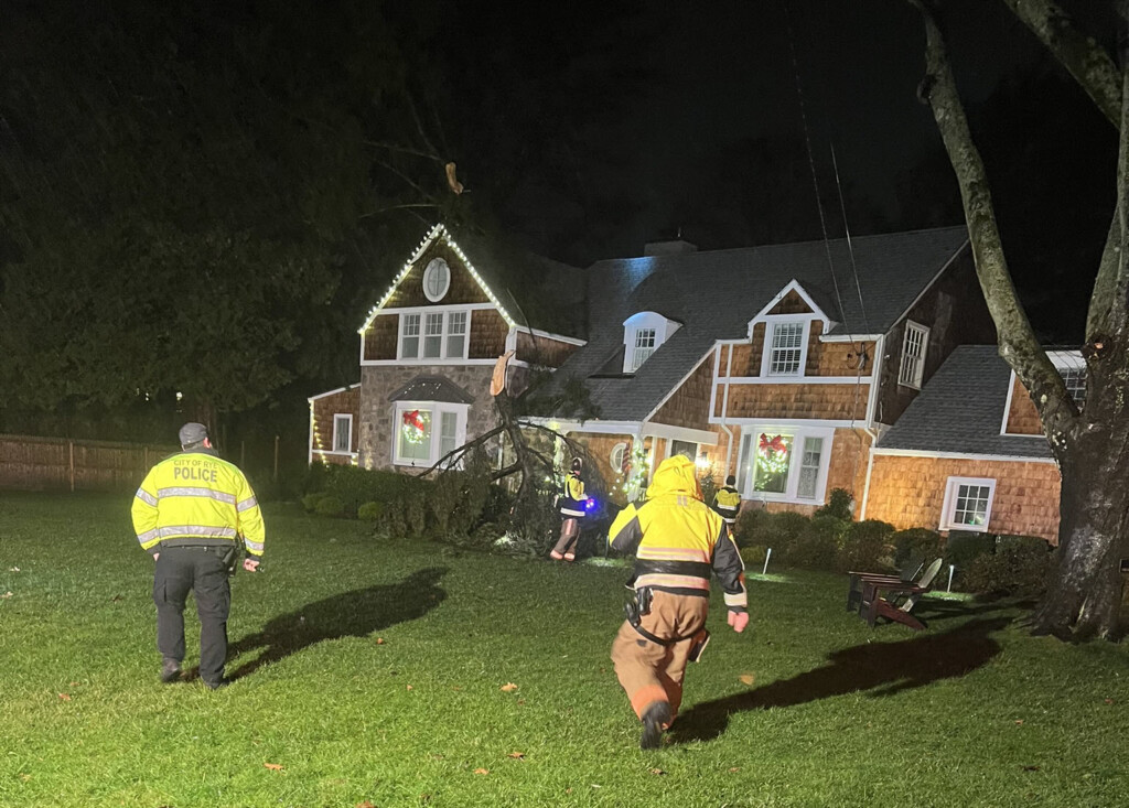 (PHOTO: The storm did bring some trees down, including this one onto a house on Greenhaven Road. The PD said the handful of trees that came down were all cleared ahead of the Wednesday morning commute.)