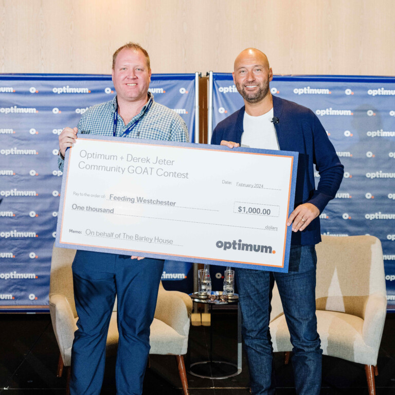 (PHOTO: Bobby Harris, co-owner of Rye's Barley Beach House, won $1,000 for the nonprofit Feeding Westchester as part of a contest run by Optimum. As part of the promotion, he met Yankee great Derek Jeter.)