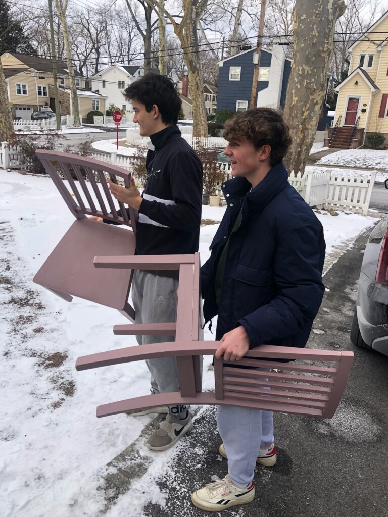 (PHOTO: Furniture restorers and Rye High School juniors Luke Latkany and Harry Waters.)