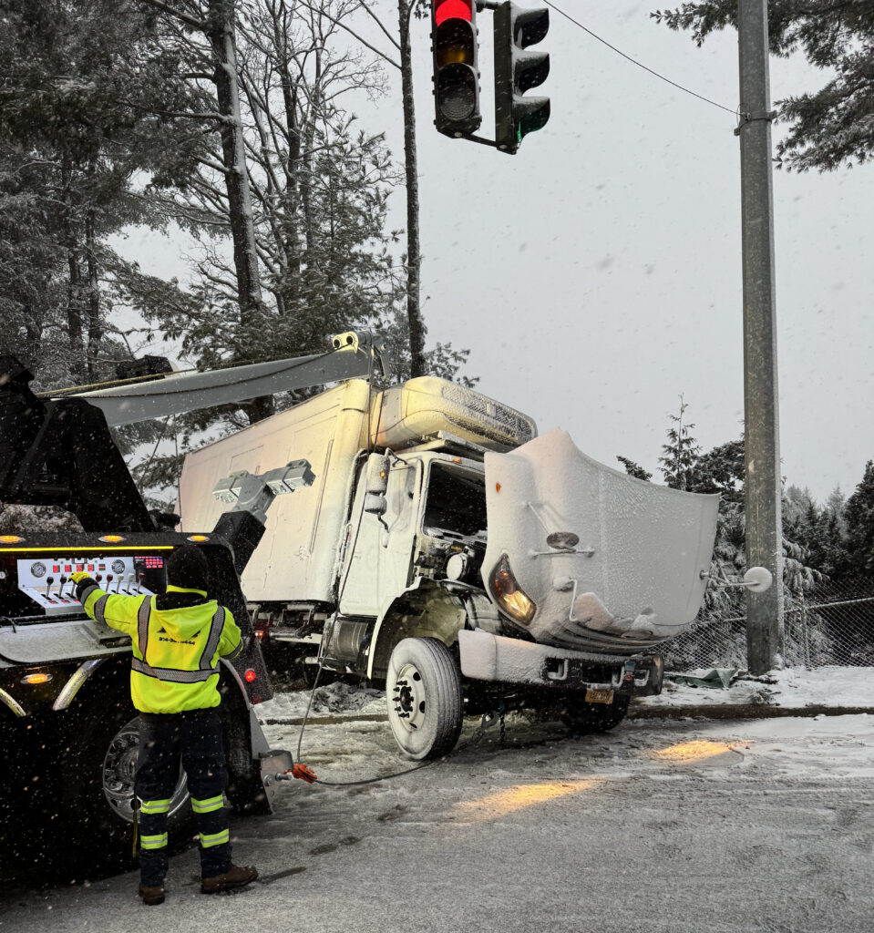 (PHOTO: This truck rolled over on Ridge Street at the intersection of High Street in Rye around 6:00am on Tuesday, February 13, 2024. Rye PD worked to clear the area until around 7:30am. The driver was uninjured.)