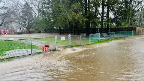 (PHOTO: Flooding on Midland Avenue in front of Midland Elementary School on Saturday, March 23, 2024.)