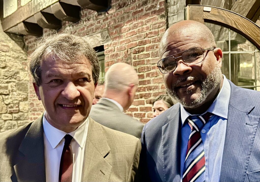 (PHOTO: Rye guy and Westchester County Executive George Latimer with Reverend Michael Gerald of Tuckahoe. Gerald dropped out of the NY-16 Democratic primary on Friday, March 1, 2024 and endorsed Latimer. The move was expected.)