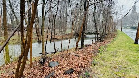 (PHOTO: High water in the Blind Brook along Boston Post Road Saturday, March 23, 2024.)