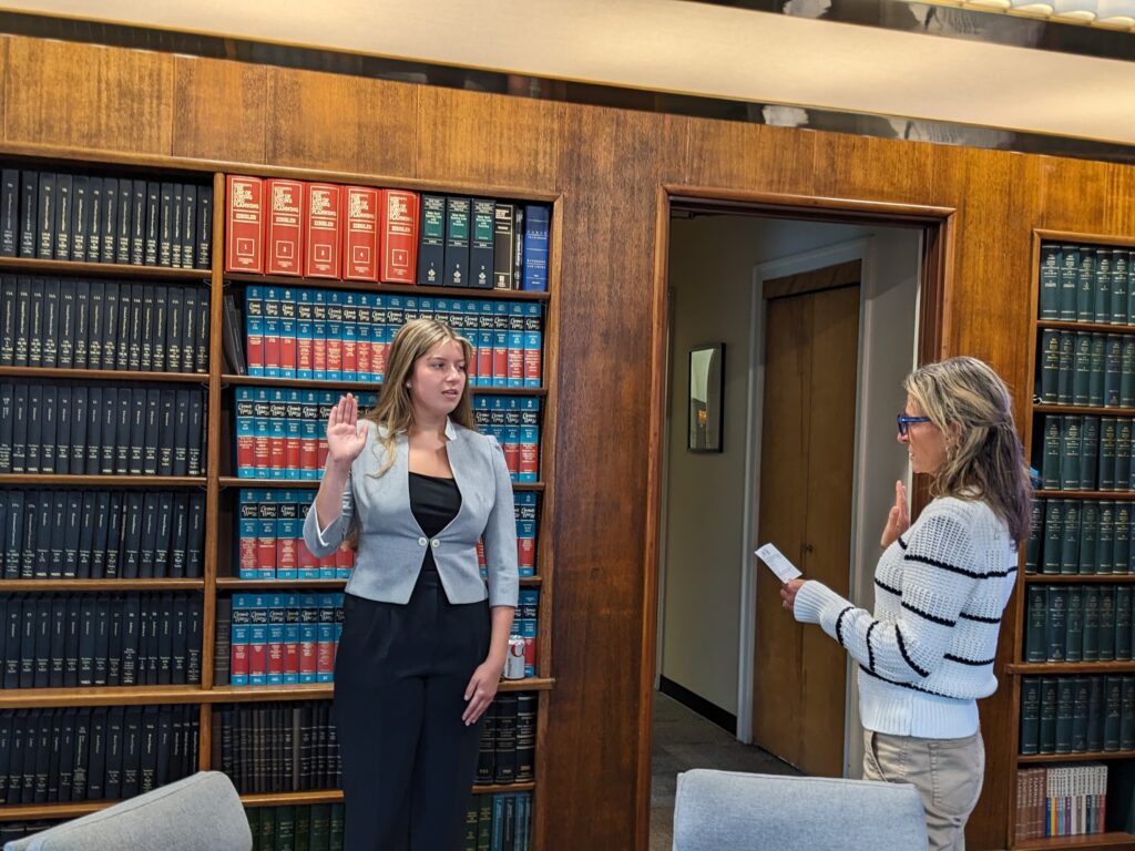 (PHOTO: New CC/AC Junior Commissioner Ella Froah was sworn in by City Clerk Noga Ruttenberg in an April 2, 2024 Rye City Hall ceremony.)