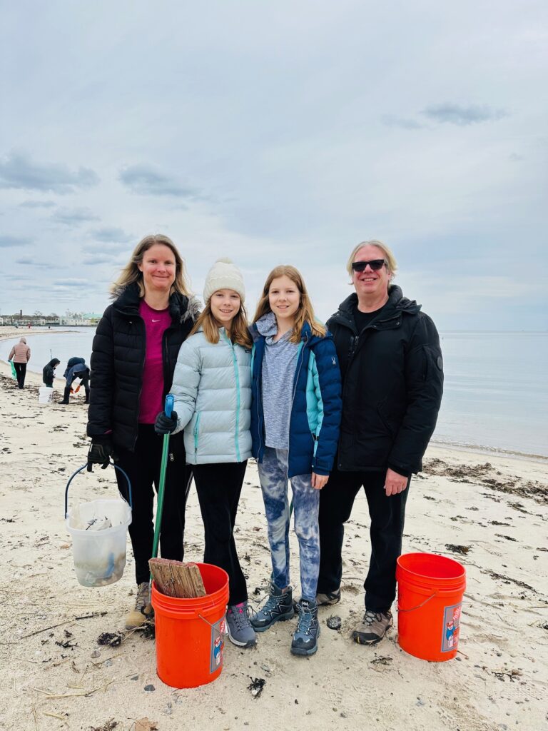 (PHOTO: Friends of Rye Town Park Board member Steve Vasko his and family at the Rye Town Park Oakland Beach cleanup on Sunday, April 21, 2024.)