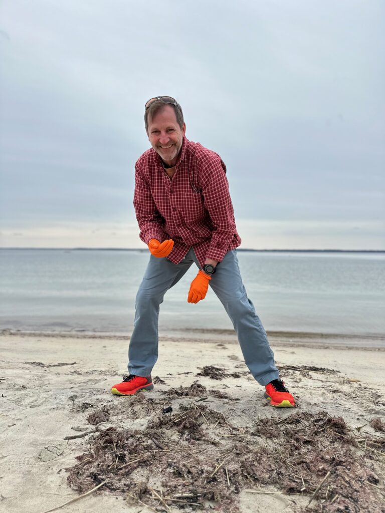(PHOTO: Friends of Rye Town Park Board member Chris Meier at the Rye Town Park Oakland Beach cleanup on Sunday, April 21, 2024.)