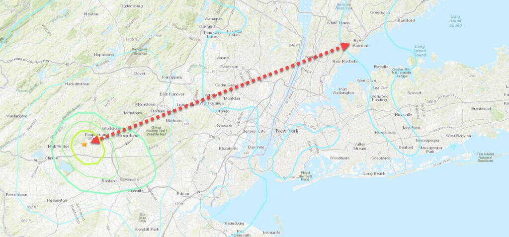 (PHOTO: Initial reports indicate a 4.8 magnitude earthquake occurred at 10:23 am Friday, April 5th, 2024 centered in Lebanon, New Jersey, approximately 75 miles from Rye.)