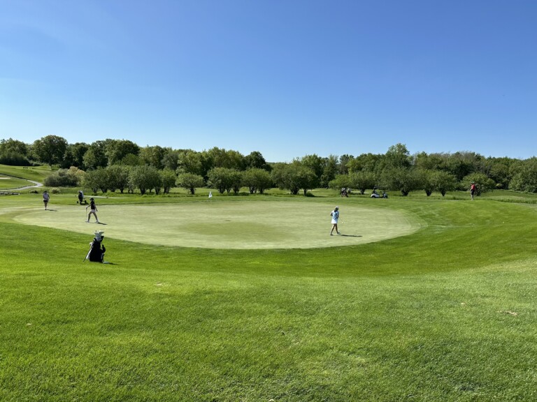 (PHOTO: Girls Varsity Golf clinches third place in Section 1 thanks to a strong showing on Monday.)