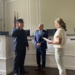 (PHOTO: Rye City Clerk Noga Ruttenberg swears-in Rye FD Captain Clyde Pitts at Rye City Hall on May 3, 2024.)