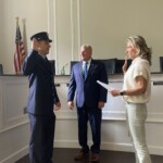 (PHOTO: Rye City Clerk Noga Ruttenberg swears-in Rye FD Lieutenant Ryan Prata at Rye City Hall on May 3, 2024.)