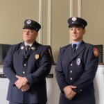 (PHOTO: On Friday morning at City Hall, Lieutenant Clyde Pitts (left) was elevated to Captain and Firefighter Ryan Prata (right) took a new position as Lieutenant.)