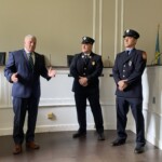 (PHOTO: Rye Public Safety Commissioner Mike Kopy at the swearing in of Rye FD Captain Clyde Pitts and Lieutenant Ryan Prata at Rye City Hall on May 3, 2024.)