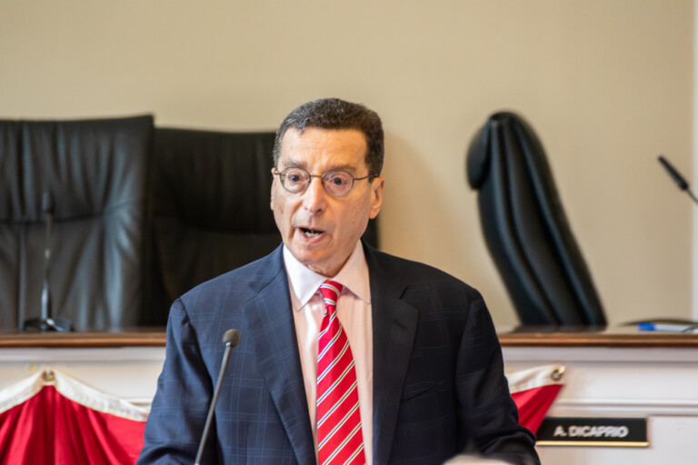 (PHOTO: Rye Mayor Josh Cohn delivering his Memorial Day remarks at City Hall on Monday, May 27, 2024. Credit: Tilman Oberbannscheidt.)