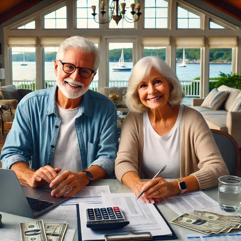 (PHOTO: AI created this image of a happy couple working on their retirement. Does it appear real or fictional? Credit: DALL-E.)