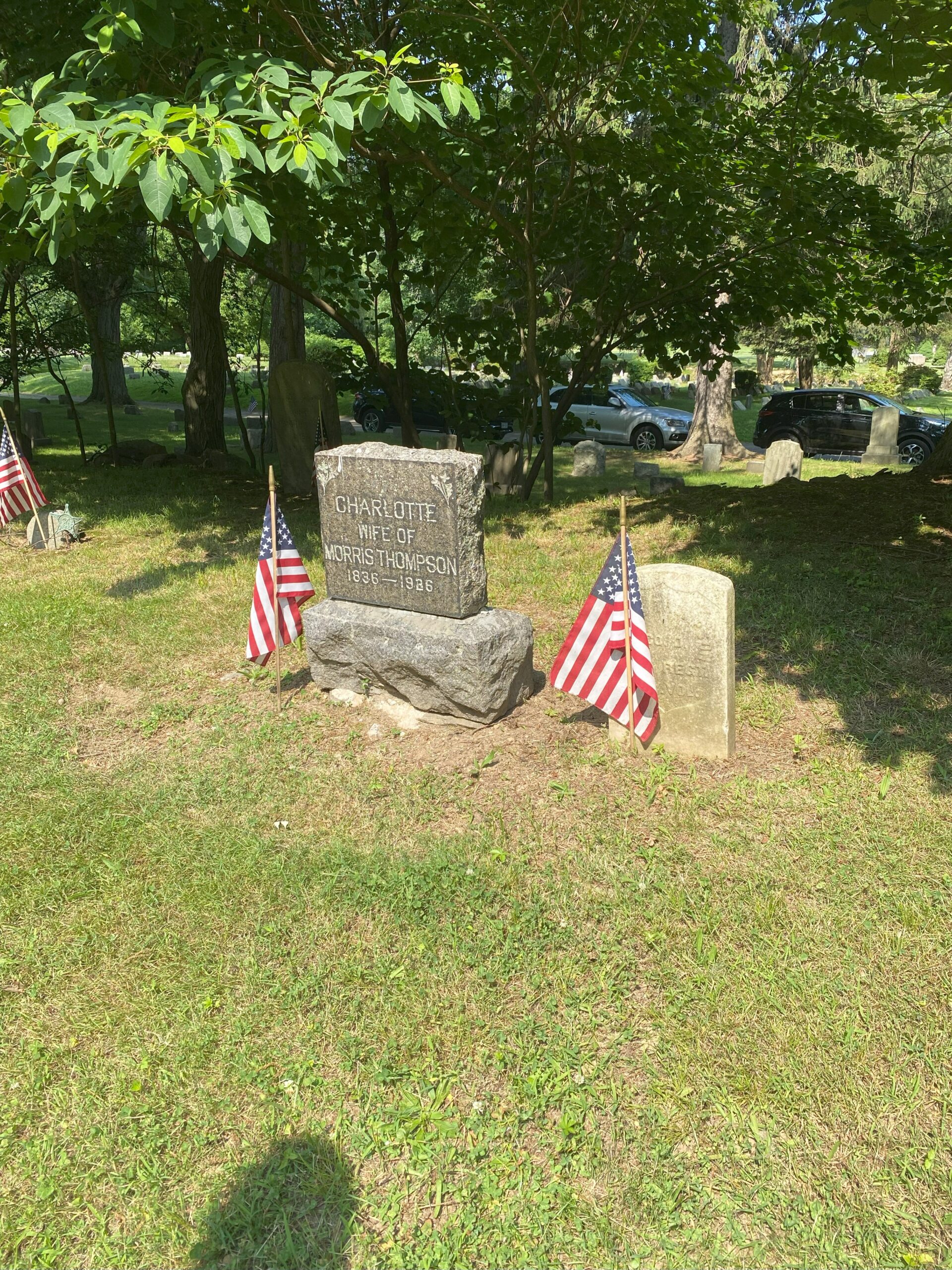 (PHOTO: The gravestones of Charlotte and Morris Thompson at the Rye African American CEmetary.)