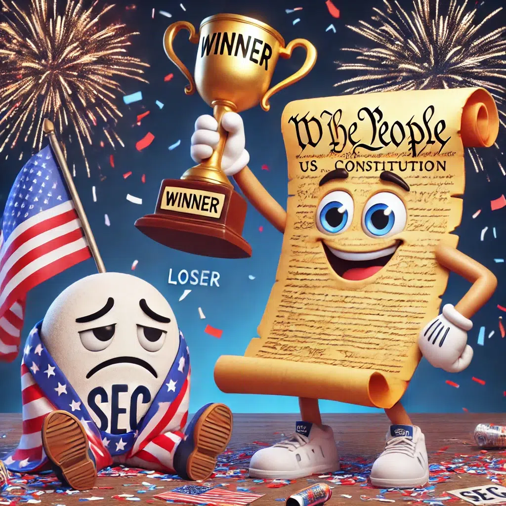 DALL·E 2024-07-08 15.24.57 - An animated version of the US Constitution celebrating victory over the US Securities & Exchange Co