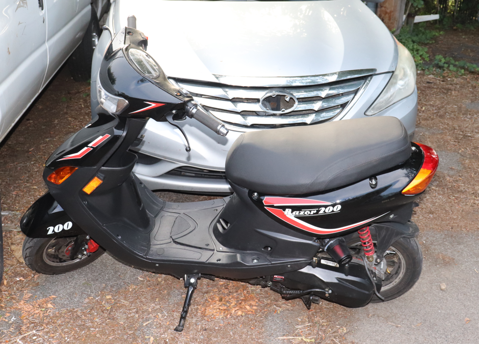 (PHOTO: The moped driven by 22 year old Wilver Hiraldo of Norwalk, Connecticut before he was arrested by Rye PD on Friday, July 5, 2024.)