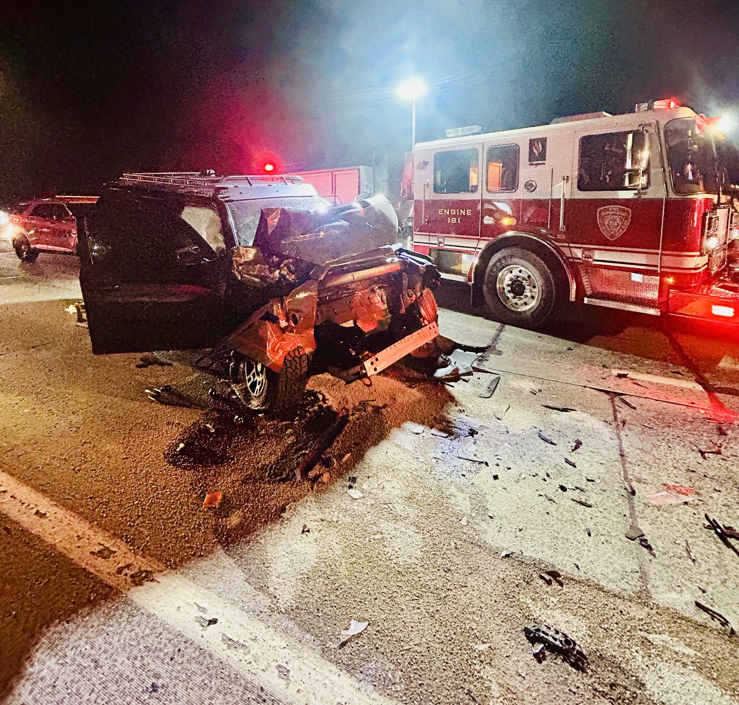 (PHOTO: On Friday evening, August 30, 2024, Rye FD responded to I-95 just past Exit 19 for an MVA. A Toyota 4-Runner and a Westchester County Bee-Line bus were involved. The driver had a severe leg injury. Seven people total were sent to area hospitals.)