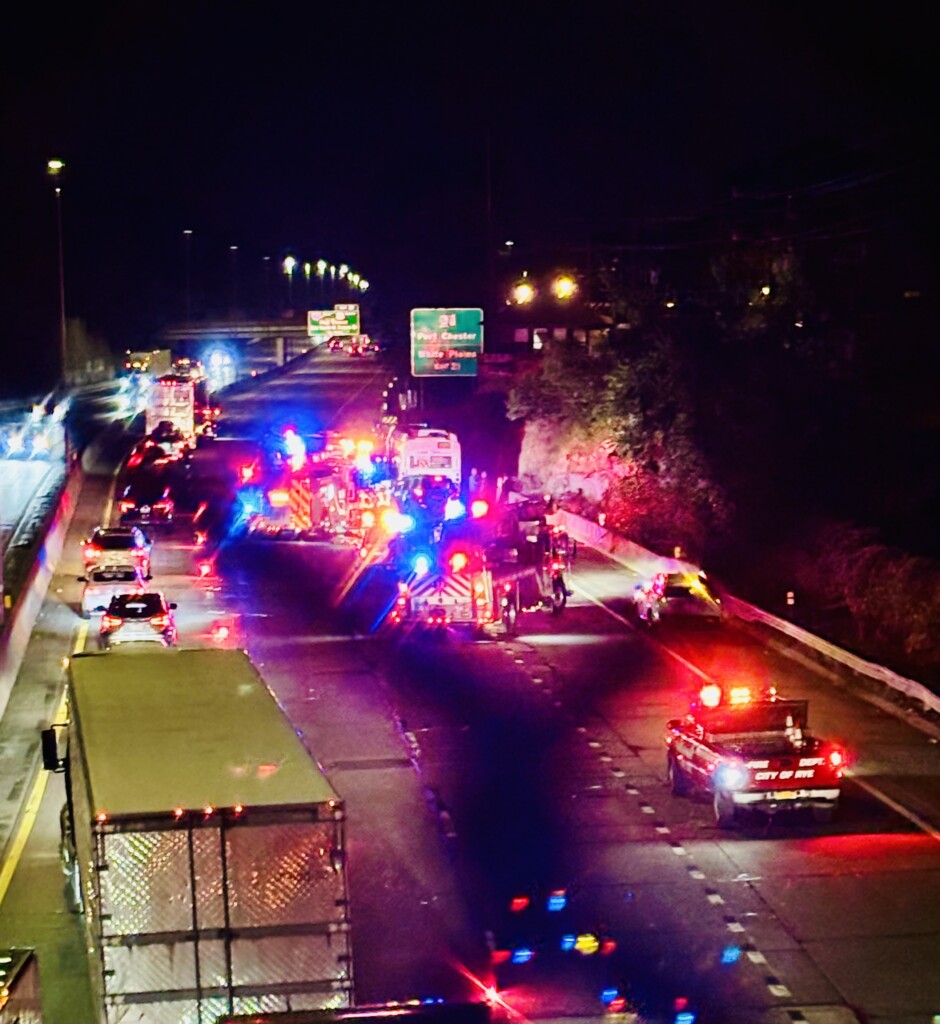 (PHOTO: On Friday evening, August 30, 2024, Rye FD responded to I-95 just past Exit 19 for an MVA. A Toyota 4-Runner and a Westchester County Bee-Line bus were involved. The driver had a severe leg injury. Seven people total were sent to area hospitals.)