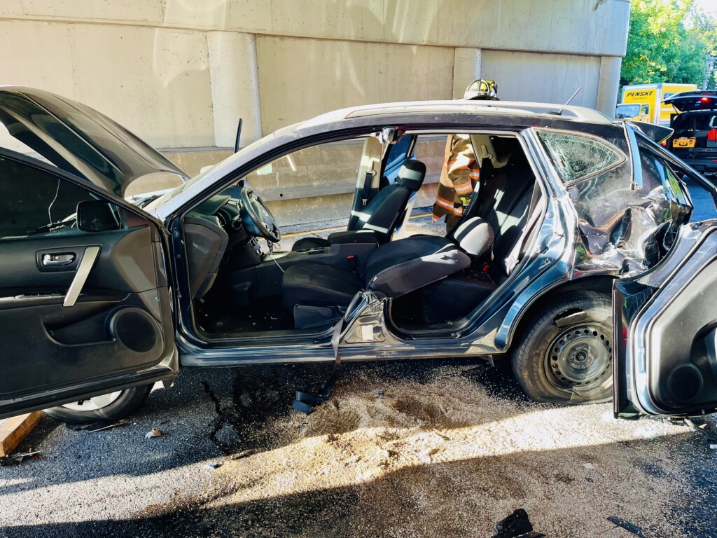 (PHOTO: Rye FD was dispatched to a multi-vehicle accident on I-95 southbound involving a tractor-trailer and multiple other vehicles on Sunday morning, September 8, 2024. Three individuals were taken to the hospital. Source: Rye FD.)