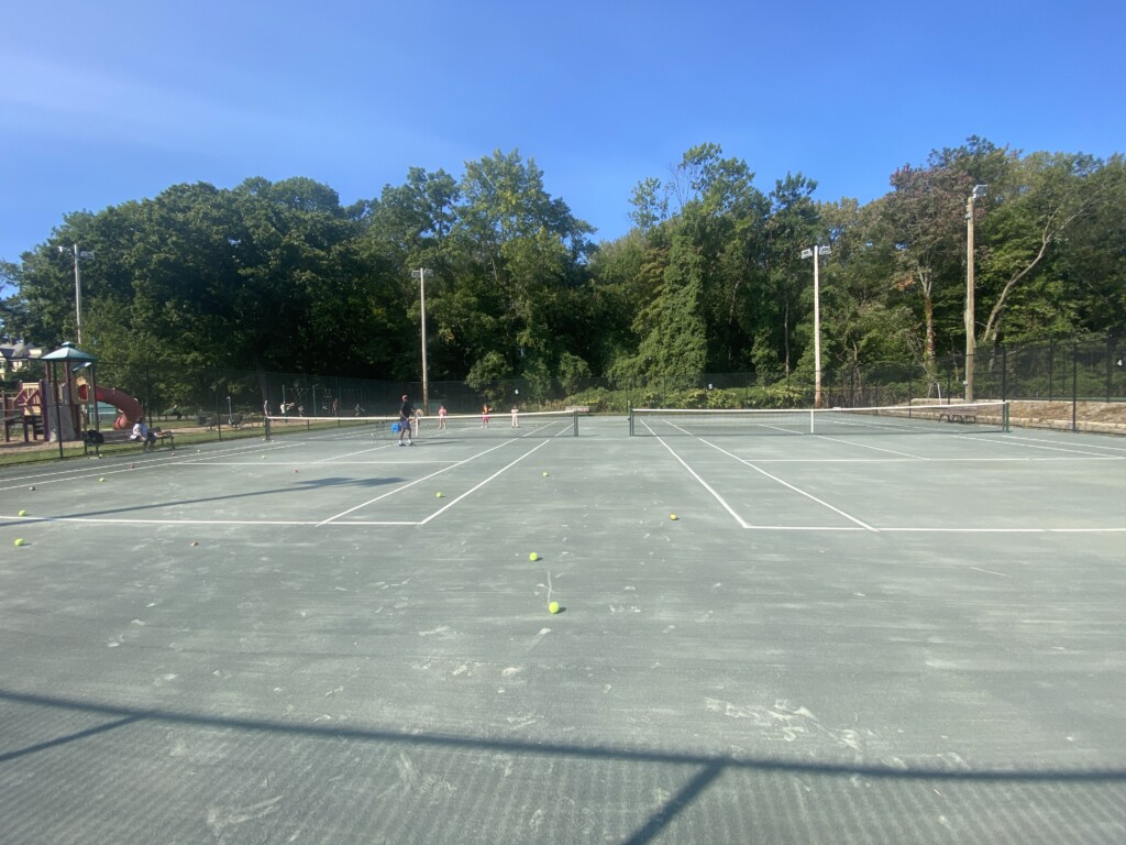 (PHOTO: The two existing tennis Har-Tru courts at Rye Recreation.)