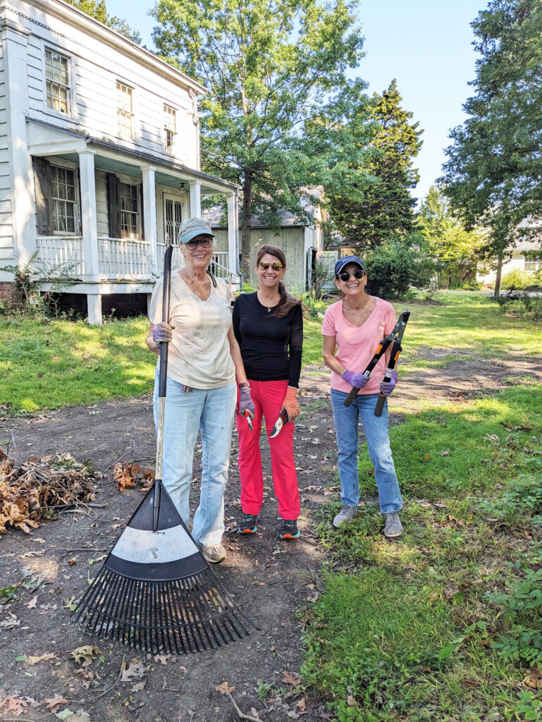 (PHOTO: Keeping It Clean at the Bird Homestead & Meeting House Conservancy on Saturday, September 14, 2024: Bonnie Council, Jennifer Ruchin, Jennifer Saionz.)