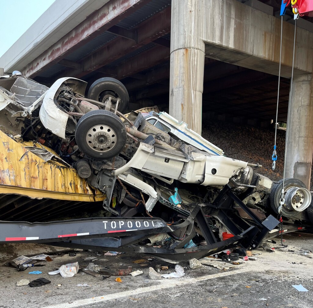 (PHOTO: Early Thursday, September 12, 2024, a tractor trailer veered off I-287 Eastbound and down an embankment. Multiple agencies responded including NYS Troopers, Rye FD, Port Chester-Rye-Rye Brook EMS and a White Plains rescue team. The truck driver was extricated after almost an hour of emergency crew work, and was taken to the hospital with a head laceration and for further medical evaluation.)