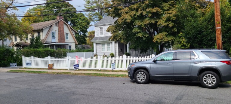 (PHOTO: Rye’s local ordinance (165-6 Prohibited signs in all districts) bans the posting of signs within the public right of way. Contributed.)