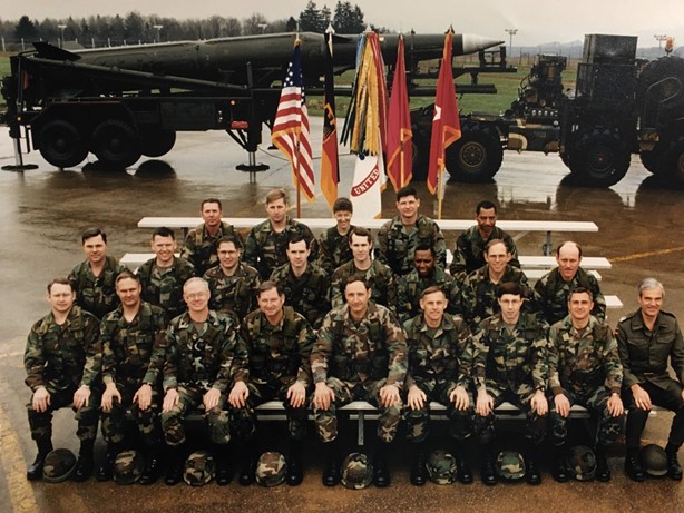 (PHOTO: US Army veteran and Milton Road resident Dennis M. McGuckian at Pershing Missile Command, 1987, in Mutlangen, Germany. He is in the second row, 4th from the left. Major.)